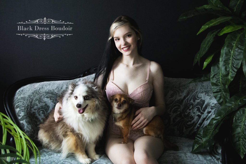 woman in lingerie with dogs